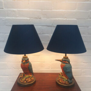 Pair of procelain Kingfisher lamps